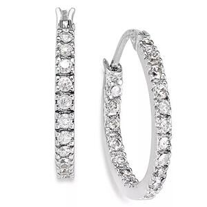Small Sterling Silver Earrings,Cubic Zirconia Hoop Earrings, 0.6", 3/4 ct. t.w.)